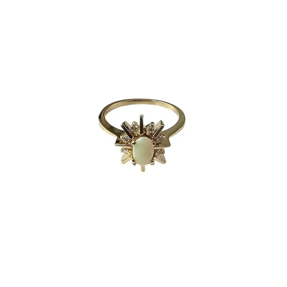 14K Yellow Gold Opal and Diamond Ring Size 6-6.25 #23953 - Picture 2 of 6